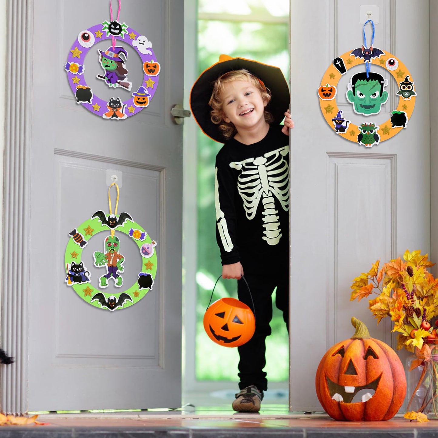 Fennoral 8 Pack Halloween Wreath Craft Kit For Kids Make You Own Halloween Wreath Foam Sticker Diy Halloween Arts And Crafts For