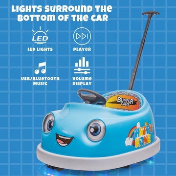 12V Dual Battery Electric Ride on Kids Bumper Car w/Remote Control,360 Degree Spin,Push Rod Rocker Horse Function,3-Speeds Babie