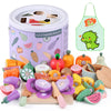 WHOHOLL Play Food Set for Play Kitchen Accessories, Wooden Toys Food Pretend Cutting Food with Apron, Montessori Toys for 1+ Yea