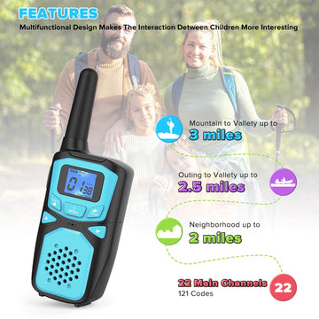 Woktok Small Machine Walkie Talkie,Camping Outdoor Game Toys Christmas Birthday Gift For Boys And Girls 3 4 5 6 7 8 9 10 Years Old Rechargeable With Noaa,Lanyard Kids Walkie Talkie 2 Packs