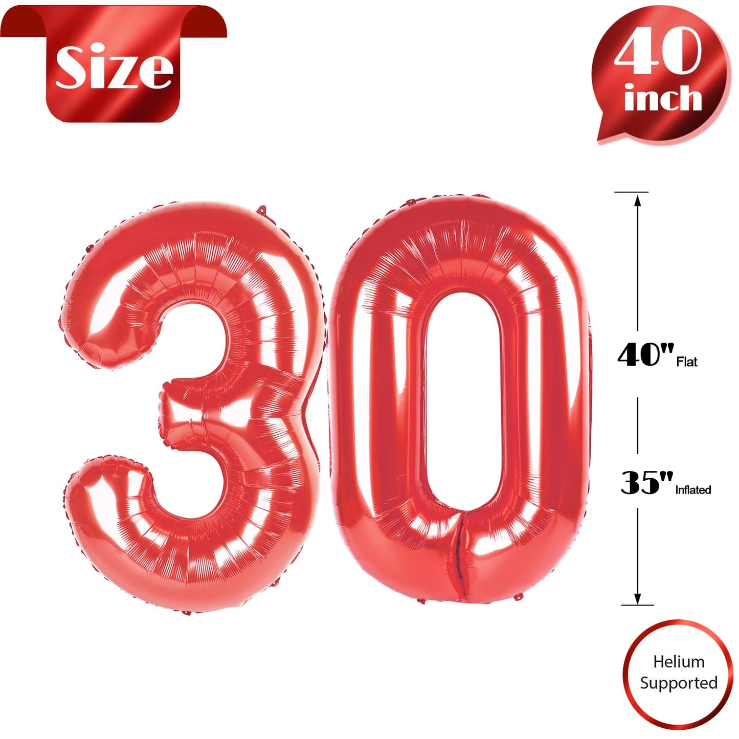30 Balloon Number, Red Number 30Th Birthday Balloons 40 Inch, 30 Years Old Red Birthday Decorations For Men Women, 30Th Annivers