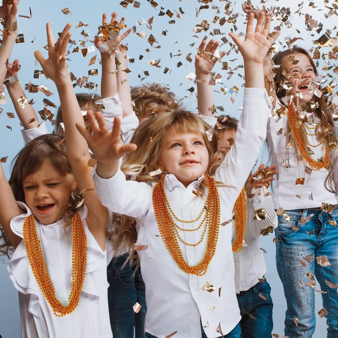 144PCS Bead Necklace, Orange Halloween Bead Necklaces Party Favors, 33'' Mardi Gras Beads Necklaces Costume Bulk, Festival Parad