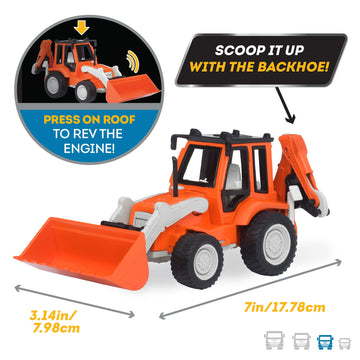 Driven By Battat 7-Inch Backhoe Loader Toy With Lights & Sounds, Movable Parts, Construction Vehicle For Boys & Girls, Durable D