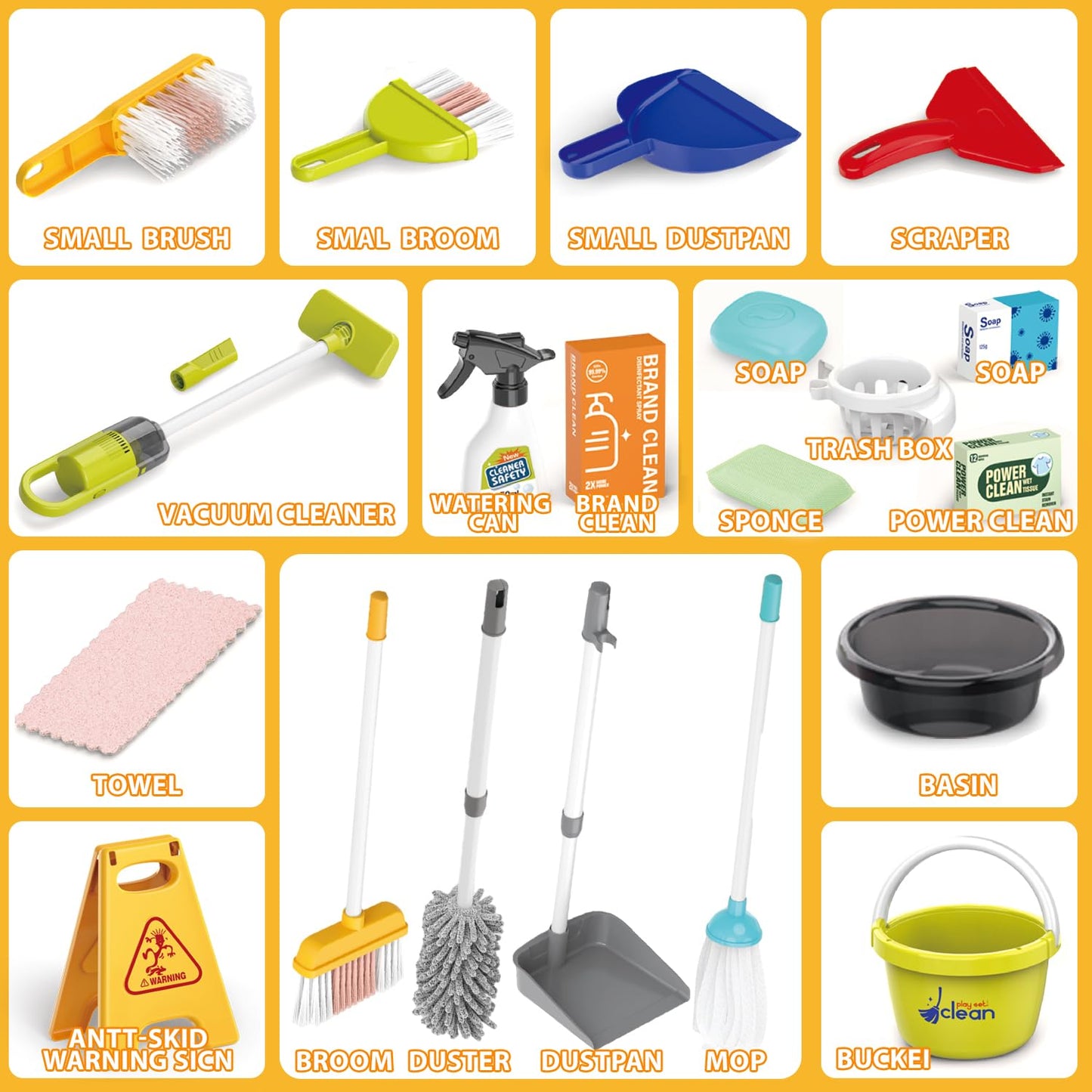 Kids Cleaning Set For Toddlers Pretend Play Housekeeping Supplies Kits With Real Working Vacuum Cleaner, Broom, Spray Bottle, Du