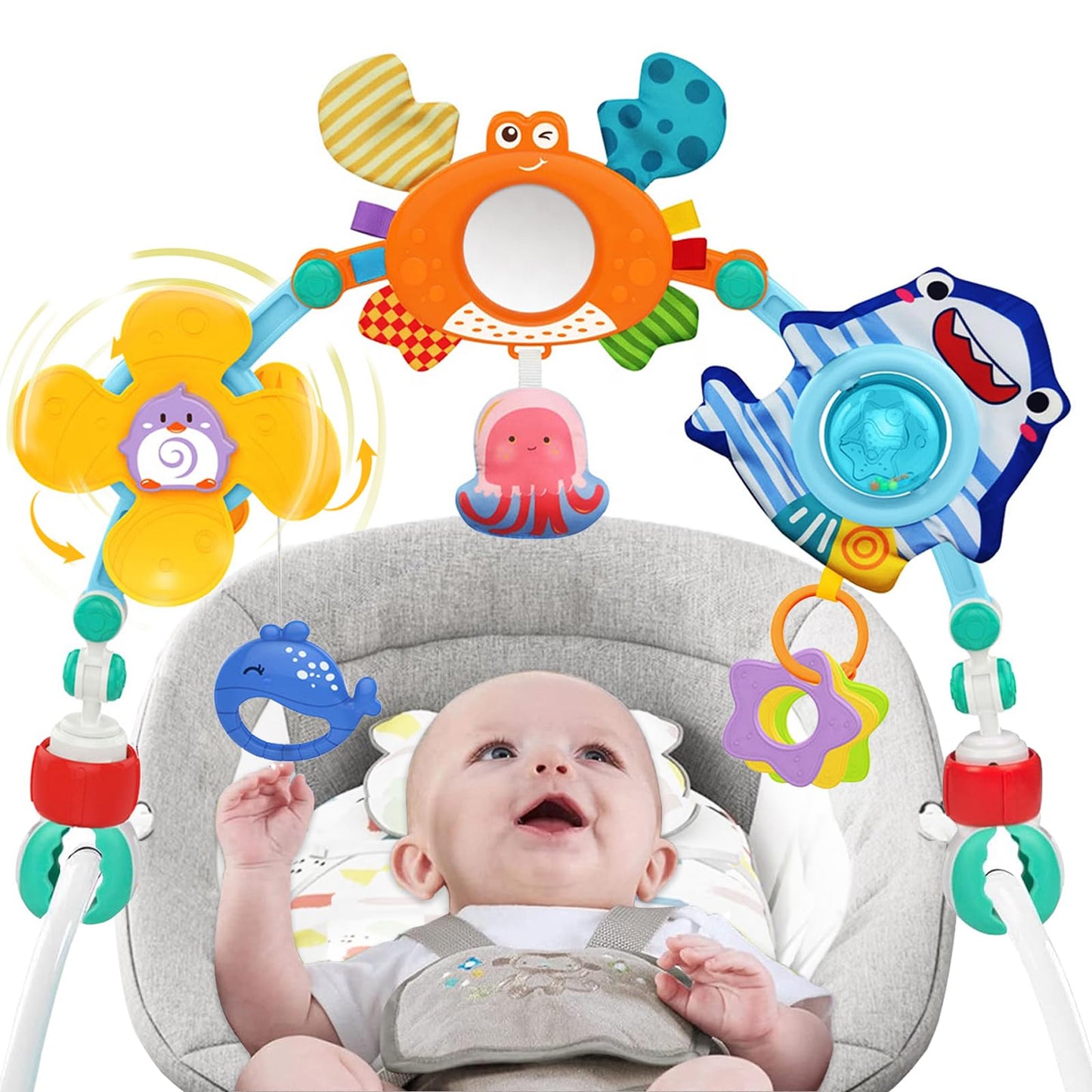 Fbesteam Baby Stroller Arch Toy: Infant Crib Bassinet Toys Adjustable Hanging Activity Arch With Play Accessories, Sensory Trave