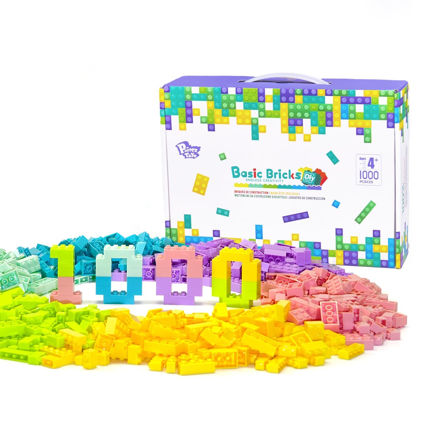 Pairez Toys Classic Building Bricks Playset, 1000 Pieces Bulk Blocks Set, Accessories Compatible With All Major Brands Parts And Pieces, Stem Toys For Kids 4+ Years Old (Pastel)