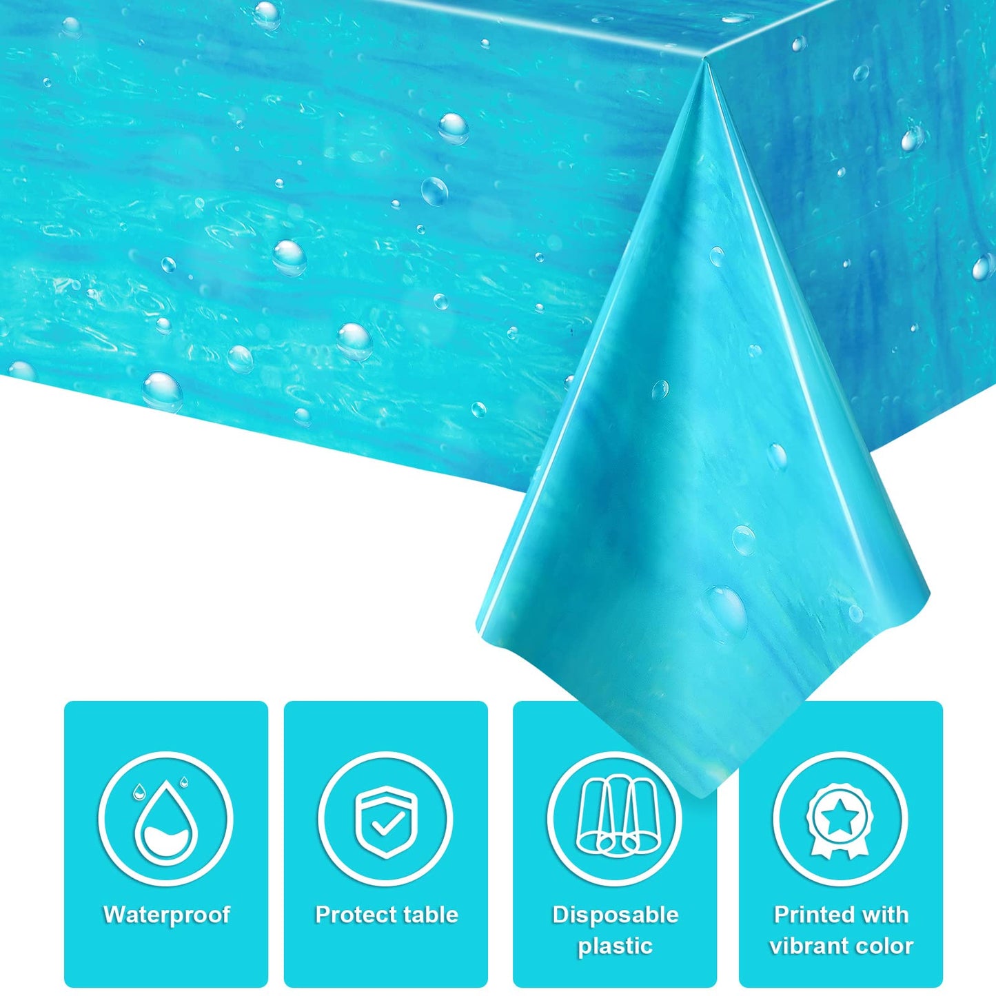 Tiamon 6 Pcs Underwater Bubbles Table Cover Ocean Waves Tablecloth Bubble Water Print Plastic Table Cover For Under The Ocean Be
