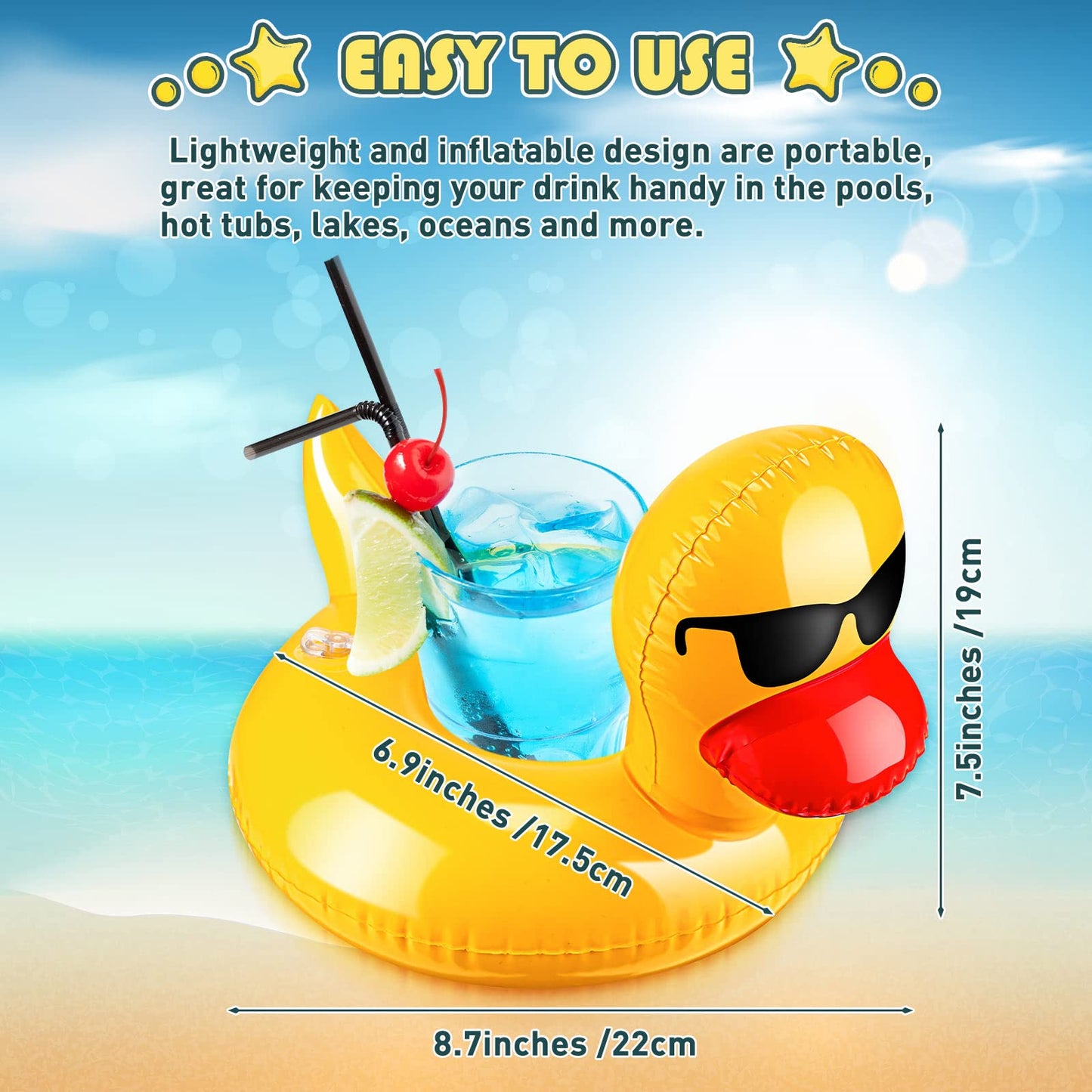 Sratte 12 Pieces Drink Floats Inflatable Drink Floats Reusable Cute Drink Holder Set Inflatable Float Cup Coasters For Pool Part