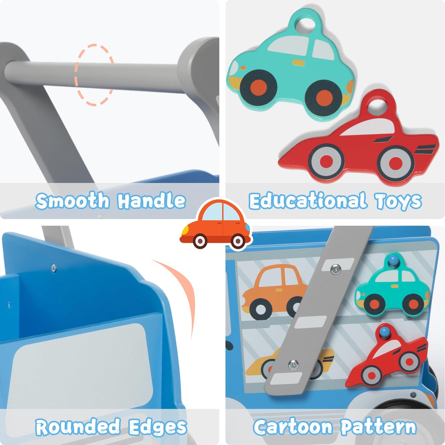 Labebe Baby Wooden Learning Walker, 2-In-1 Toddler Push & Pull Toys Stroller Pushing Walker, Infant Sit To Stand Wood Walker Wag