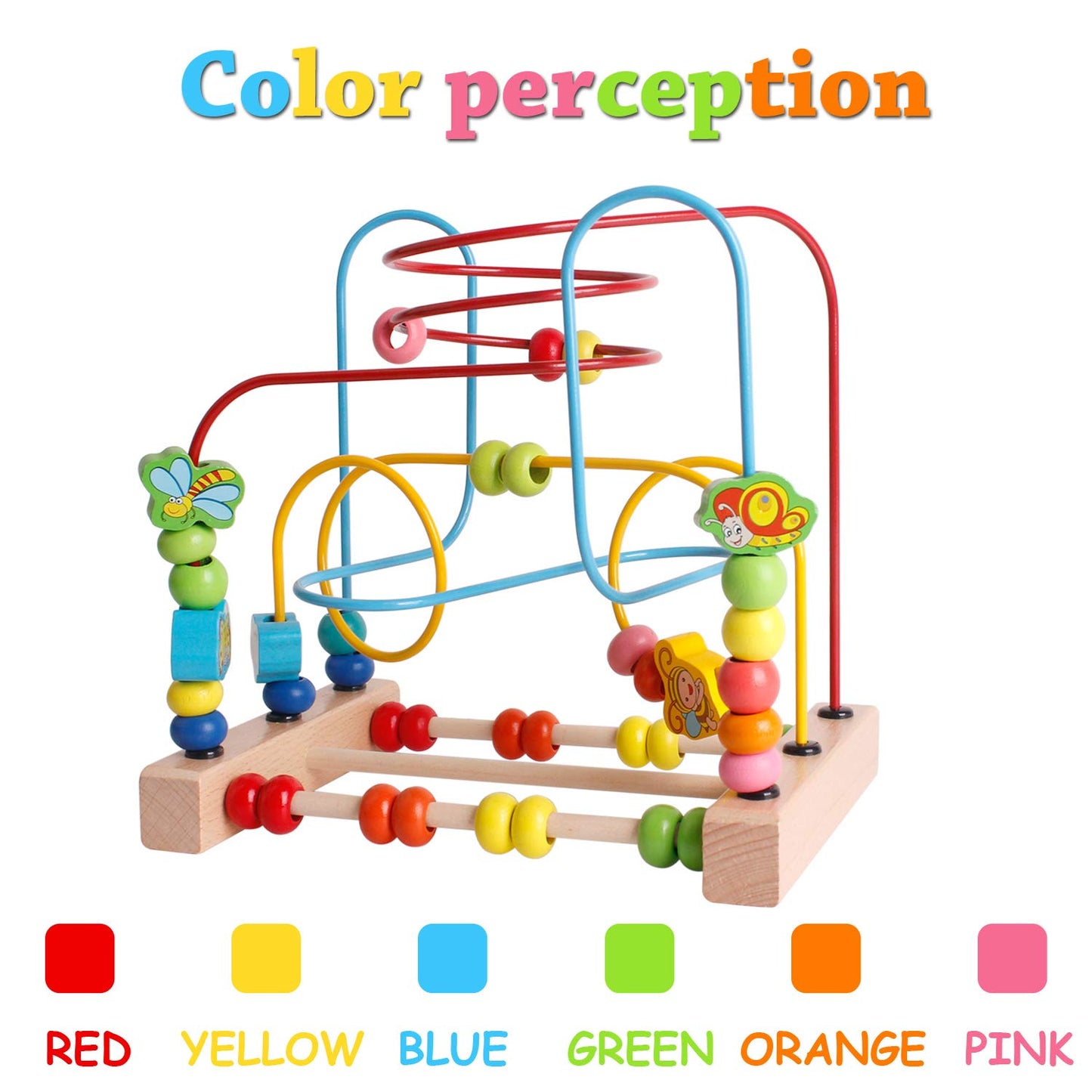 Shierdu Wooden Toys With Animals Graphics Bead Maze Game Educational Abacus Beads Circle Toys Colorful Roller Coaster Game Gift For Toddlers Kids Children Girls Boys