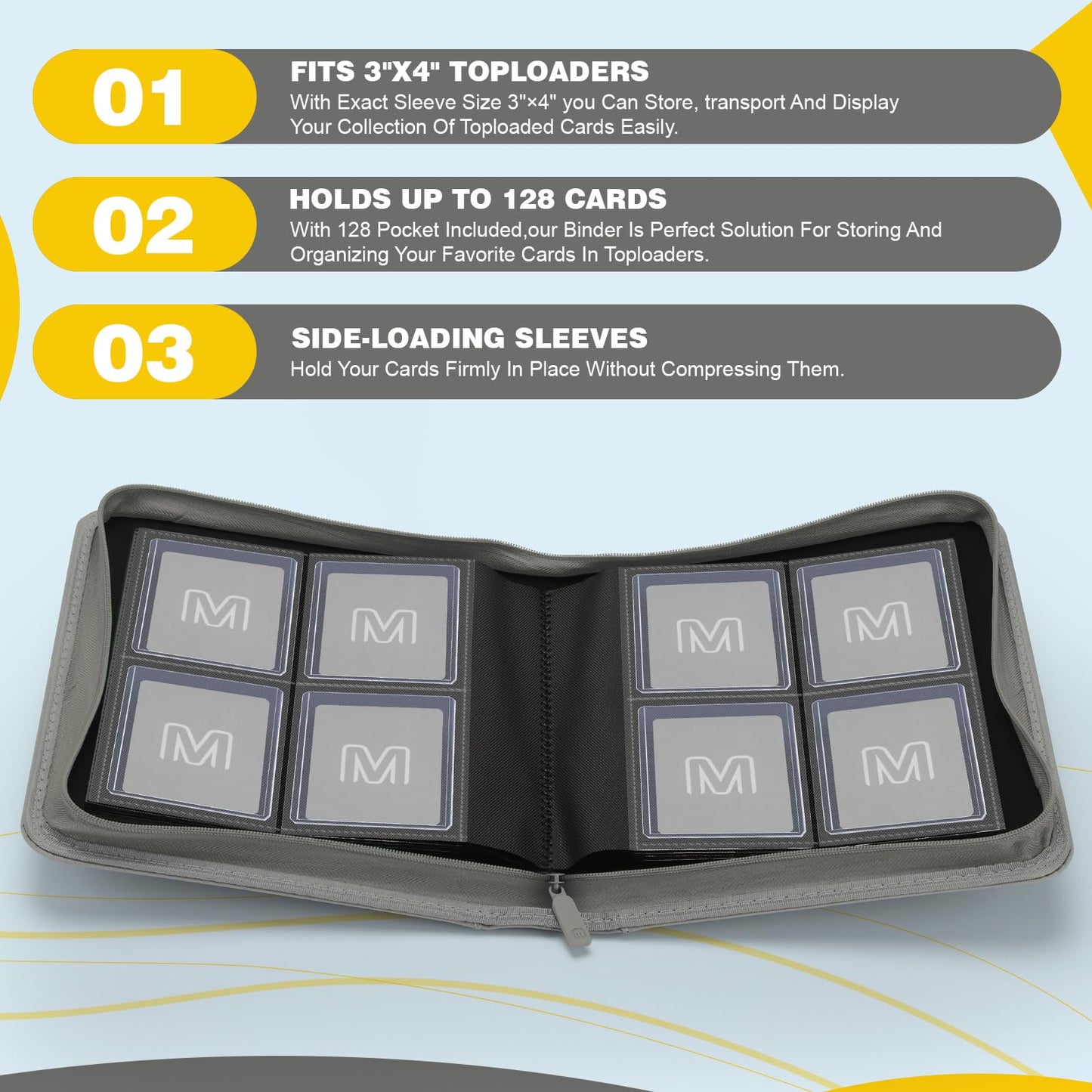 Toploader Binder,4-Pocket Side Load Trading Card Album, Holds 128 Cards With Double-Sided Pockets For Mtg, Sports Cards, Top Loa