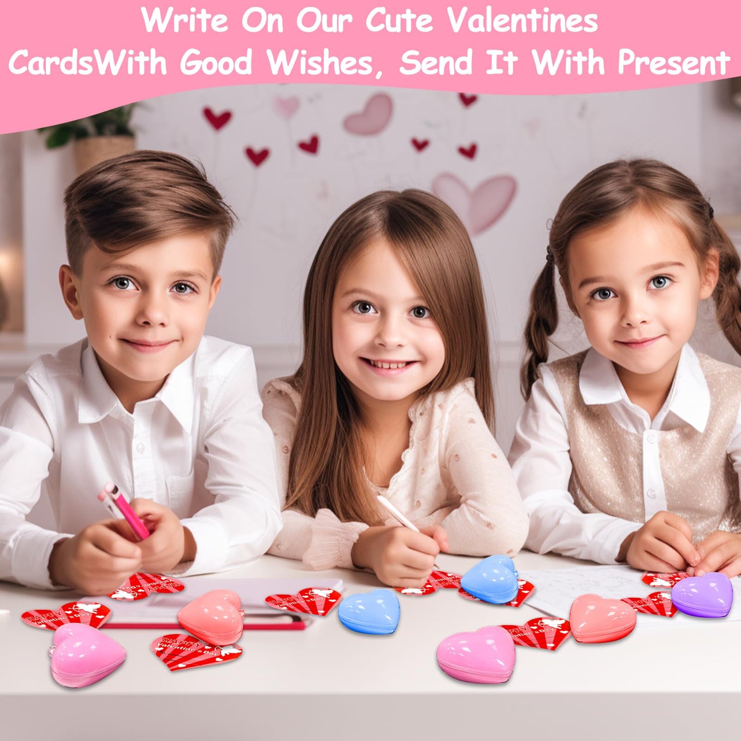 28 Pack Valentines Butter Slime Filled Heart With 28 Valentine'S Cards Valentines Day Gifts For Kids Girls Boys Non-Sticky Putty