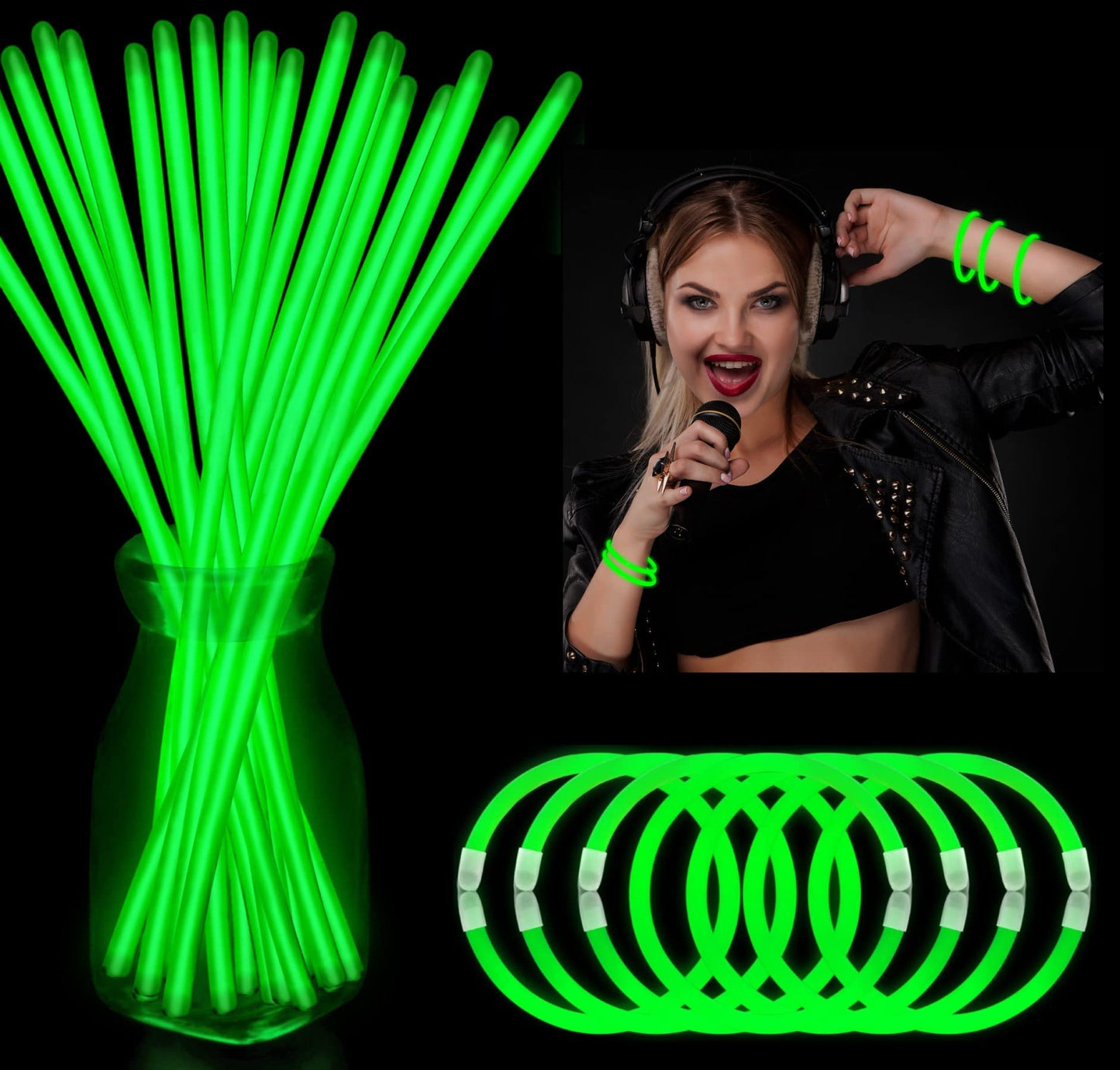 Yofobu Green Glow Sticks Light Up Bracelets Bulk 50Ct 8' Glowsticks Glow Necklaces With Connectors 4Th Of July Neon Party Supplies For Christmas St. Patrick’S Day Hawii Carnival Wedding Birthday