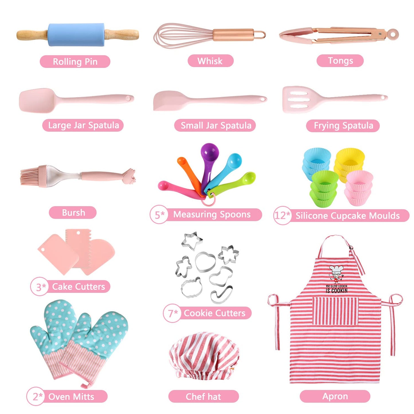 BBplusDD Real Kids Baking and Cooking Sets - 38 Pcs Real Baking Supplies for Junior Chef Includes Kids Apron and Chef Hat, Bakin