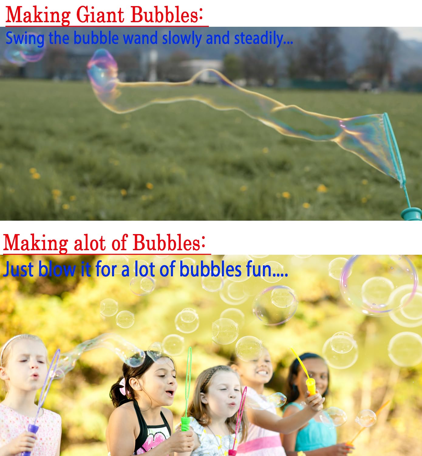 Giftexpress 24 Pcs Big Bubble Wands And Solution - 14.6'' Large Bubble Wands And Bubble Refills Solution For Easter, Pool, Beach