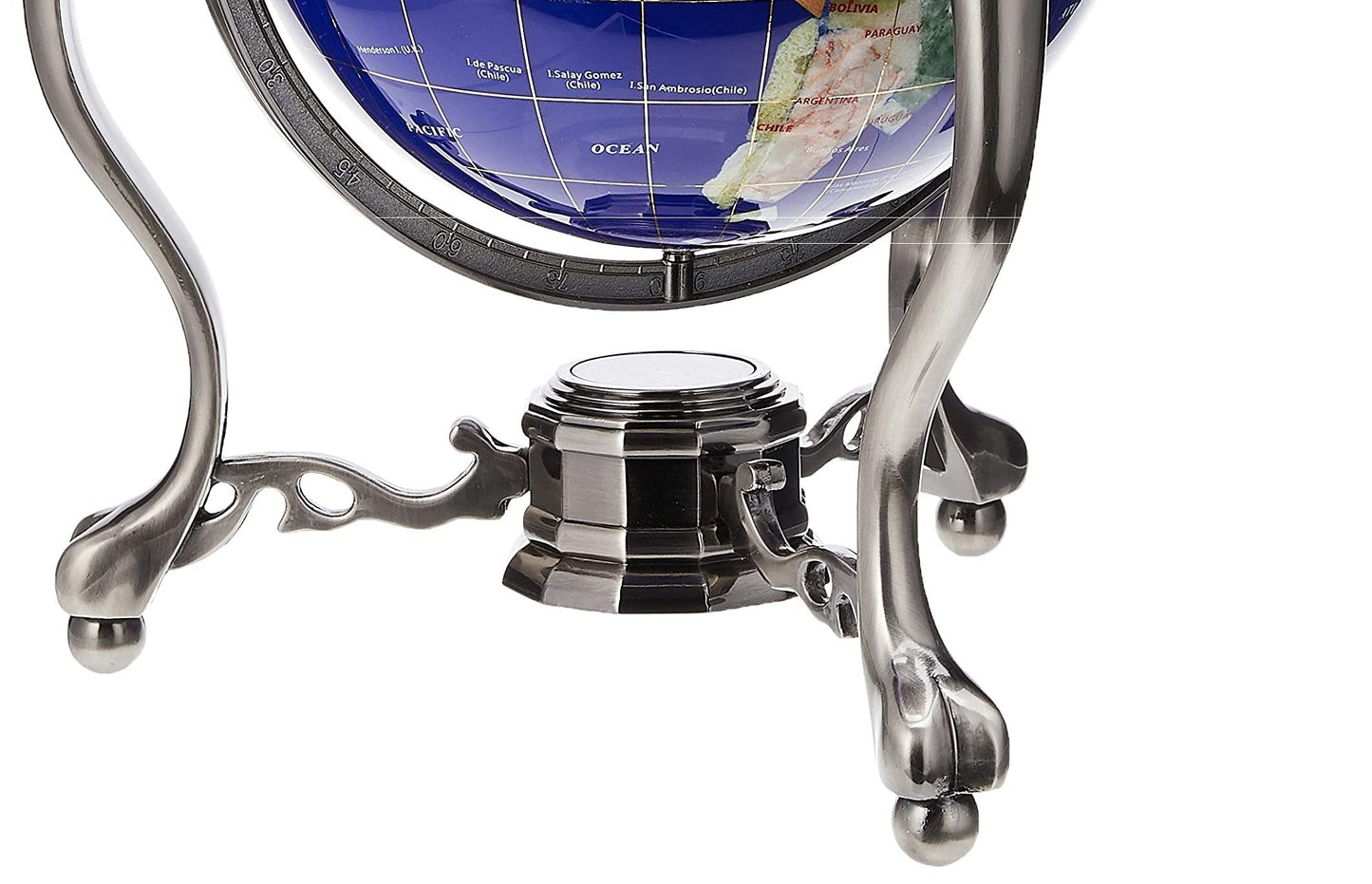Unique Art 13-Inch Tall Table Top Blue Lapis Ocean Gemstone World Globe With Silver Tripod Stand
