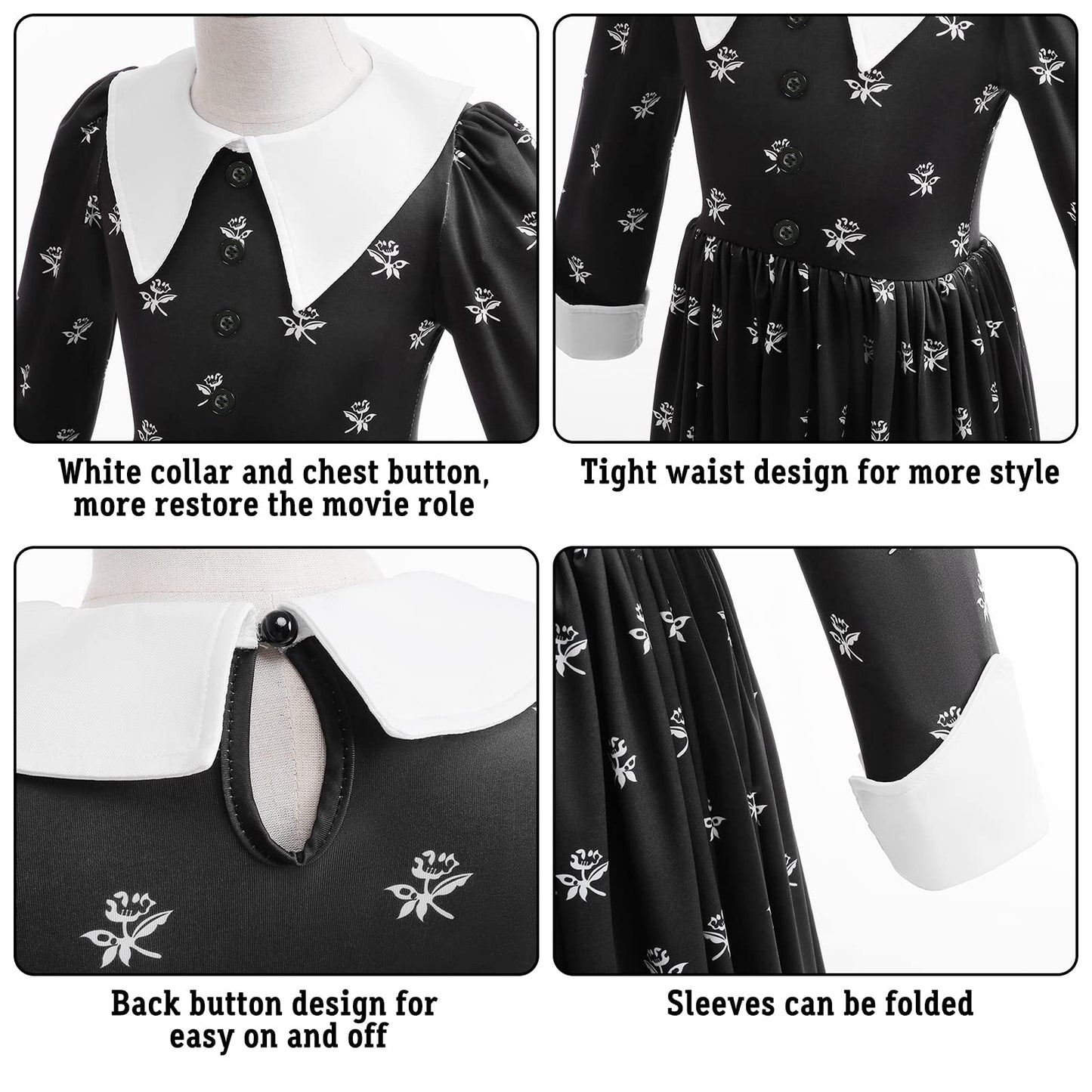 Lzh Kid Black Halloween Costume Dress For Girl Cosplay Princess Halloween Outfit With Wig Bag Earrings Socks
