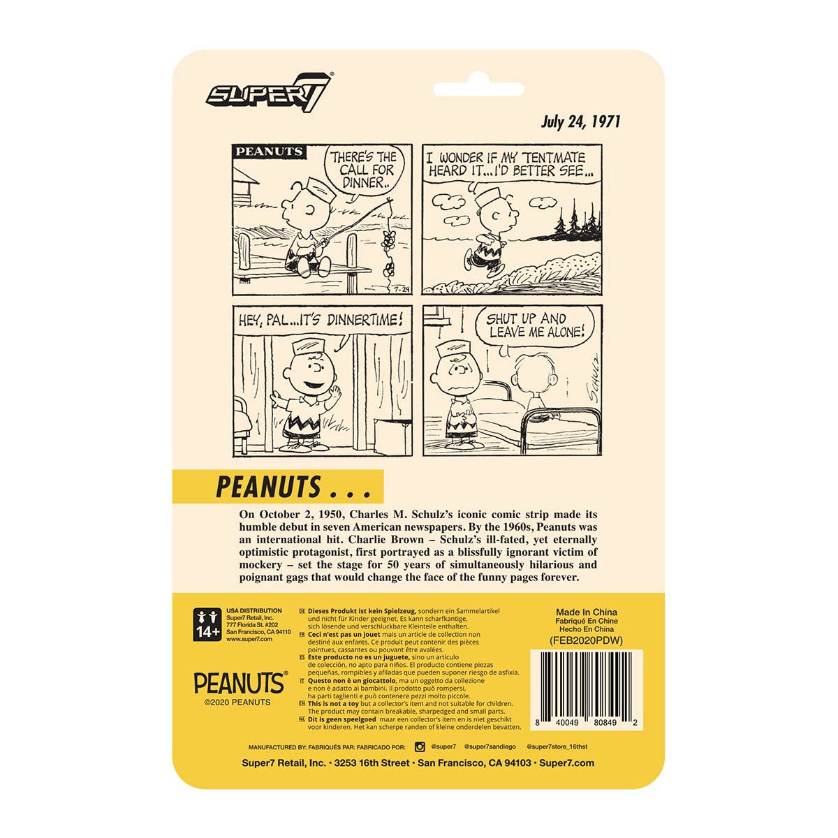 Super7 Peanuts Camp Charlie Brown 3.75 In Reaction Figure