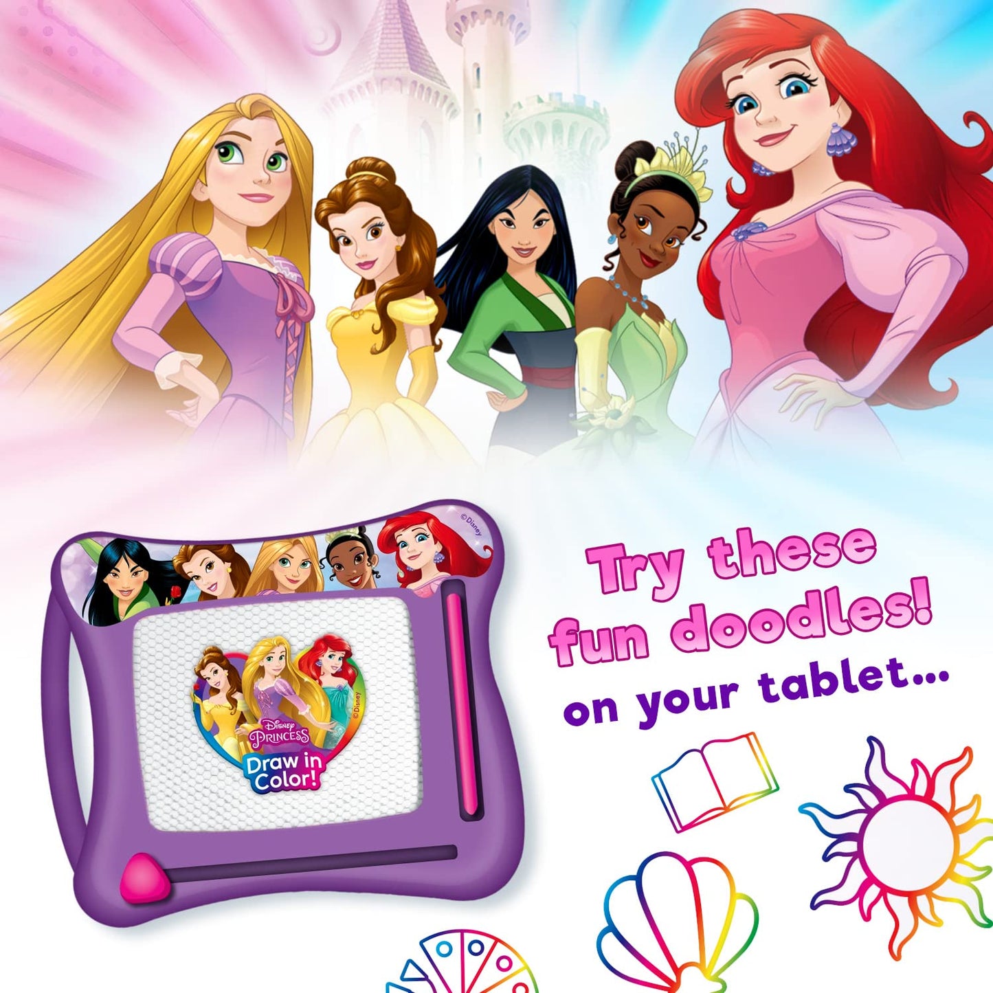Ja-Ru Disney Princess Magic Draw-Magnetic Drawing Pad (1 Pack). Drawing Kids Board Car Trip Toys | Mess-Free Small Kids Write Board | Creative Activities And Travel Entertainment.B-6906-1S