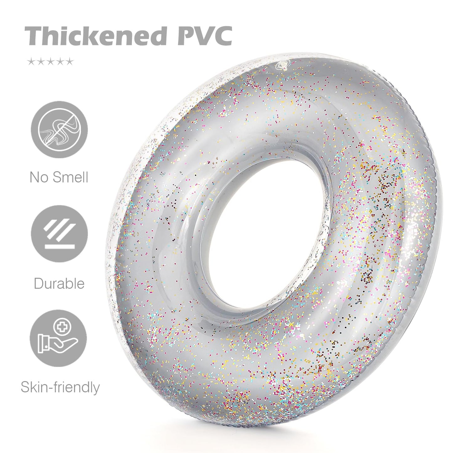 Moko Swim Rings With Glitter, 90Cm Diameter Inflatable Pool Float Swimming Pool Float Tube Round Shaped Swimming Tube Water Fun
