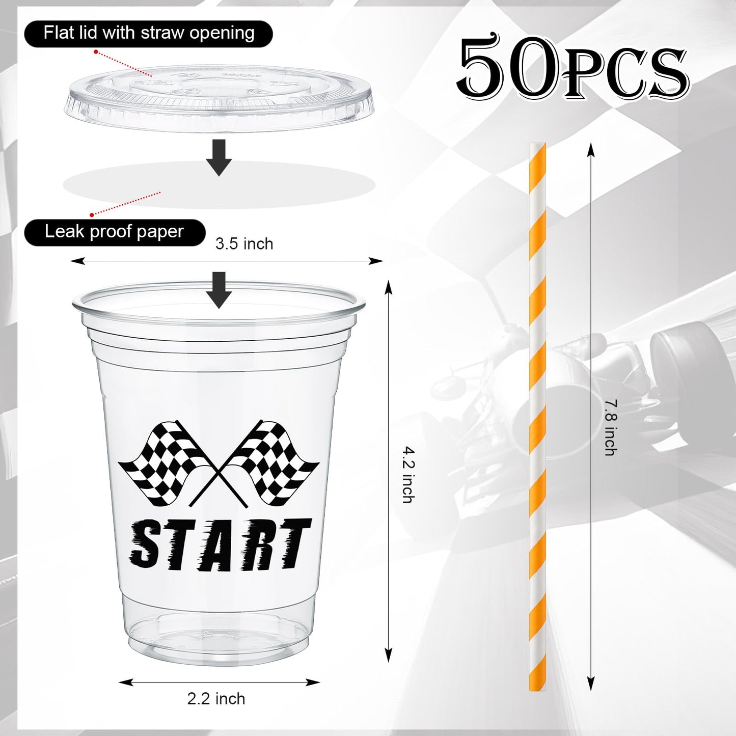 Foldtier 50 Pcs Plastic Cups For Kids 12 Oz Disposable Cups With Straws And Lids Clear Cup Birthday Party Supplies For Kids Birt