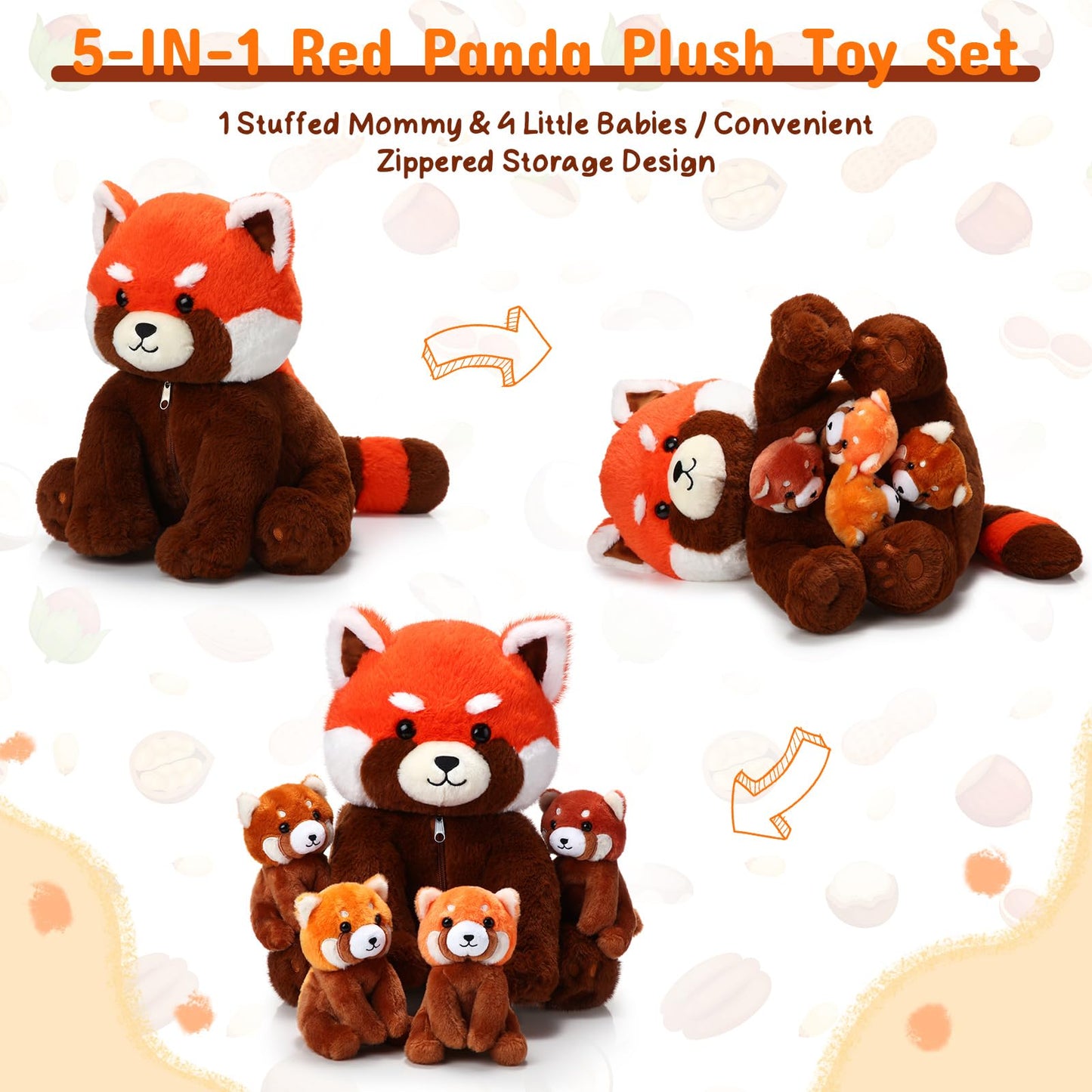 Syhood 5 Pcs Red Panda Stuffed Animal Toys Kids Valentine'S Day Gifts Favor Supplies Family Set 13 Inch Mommy Plush With 4 Cute