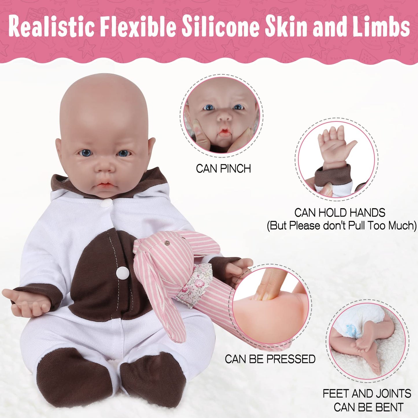 Vollence 17 Inch Full Silicone Baby Doll,Not Vinyl Material Dolls,Eyes Open Realistic Reborn Baby Doll,Real Baby Doll,Lifelike Baby Dolls - Girl