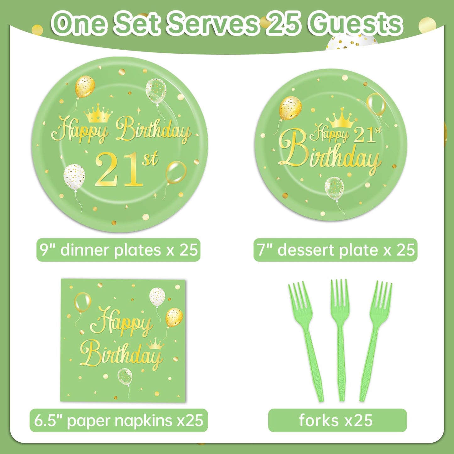 Qyeahkj 100 Pcs 21St Birthday Plates And Napkins Party Supplies Sage Green 21St Birthday Decor Happy 21St Years Old Olive Green