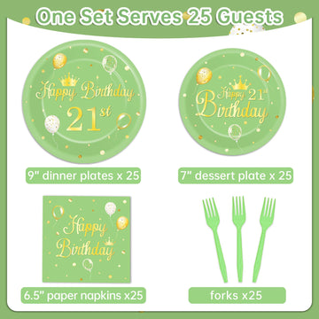 Qyeahkj 100 Pcs 21St Birthday Plates And Napkins Party Supplies Sage Green 21St Birthday Decor Happy 21St Years Old Olive Green