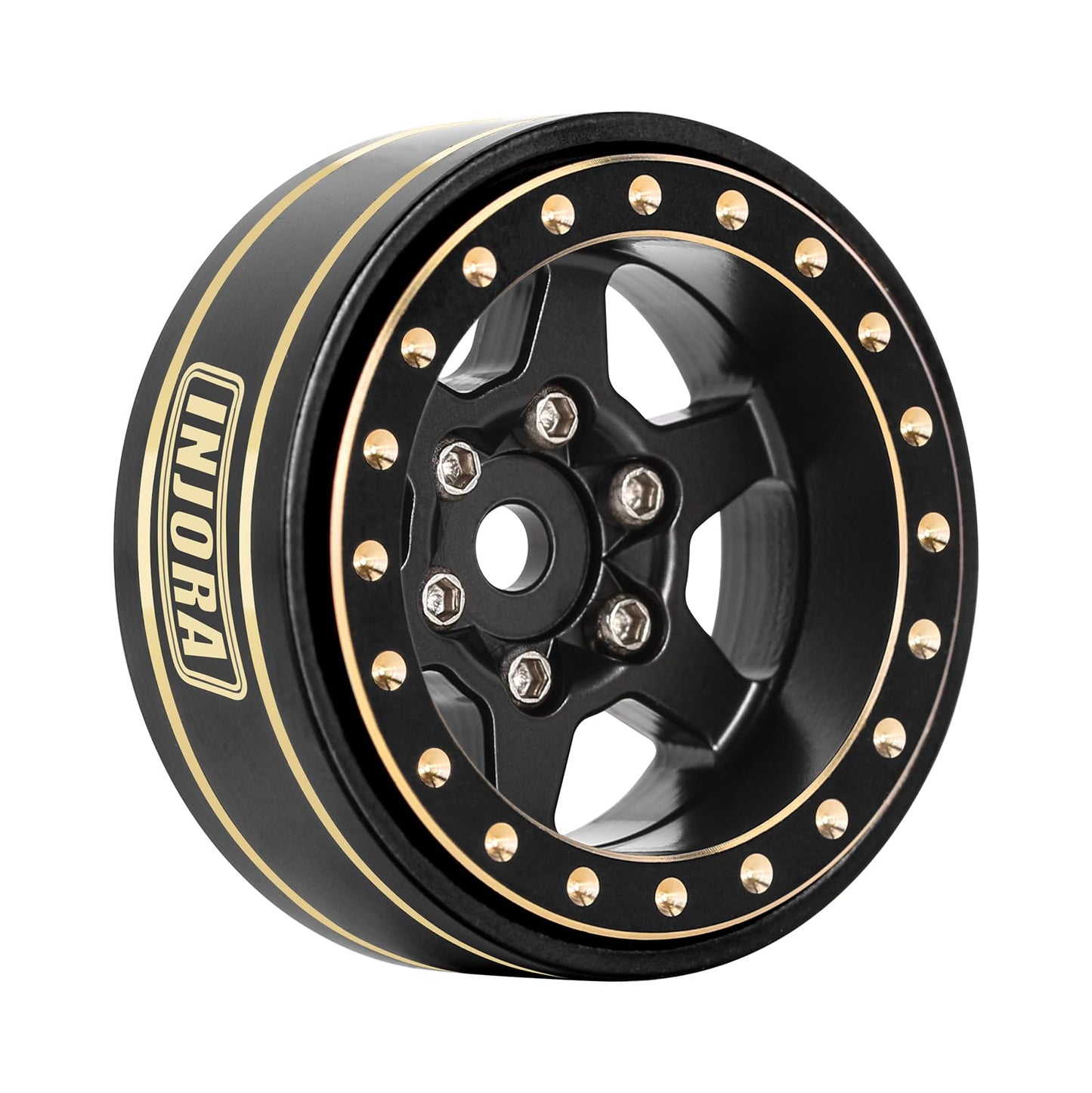 INJORA 1.0 Plus Brass Beadlock Wheel Rims 6-Spoke Wheels for TRX4M AX24 SCX24 FCX24 1/24 1/18 RC Crawler,42g/pcs (Black)