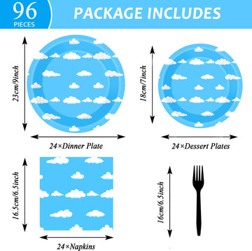 96 Pcs Blue Sky White Clouds Party Plates And Napkins Party Supplies Cartoon Story Party Tableware Set Clouds Theme Party Decora