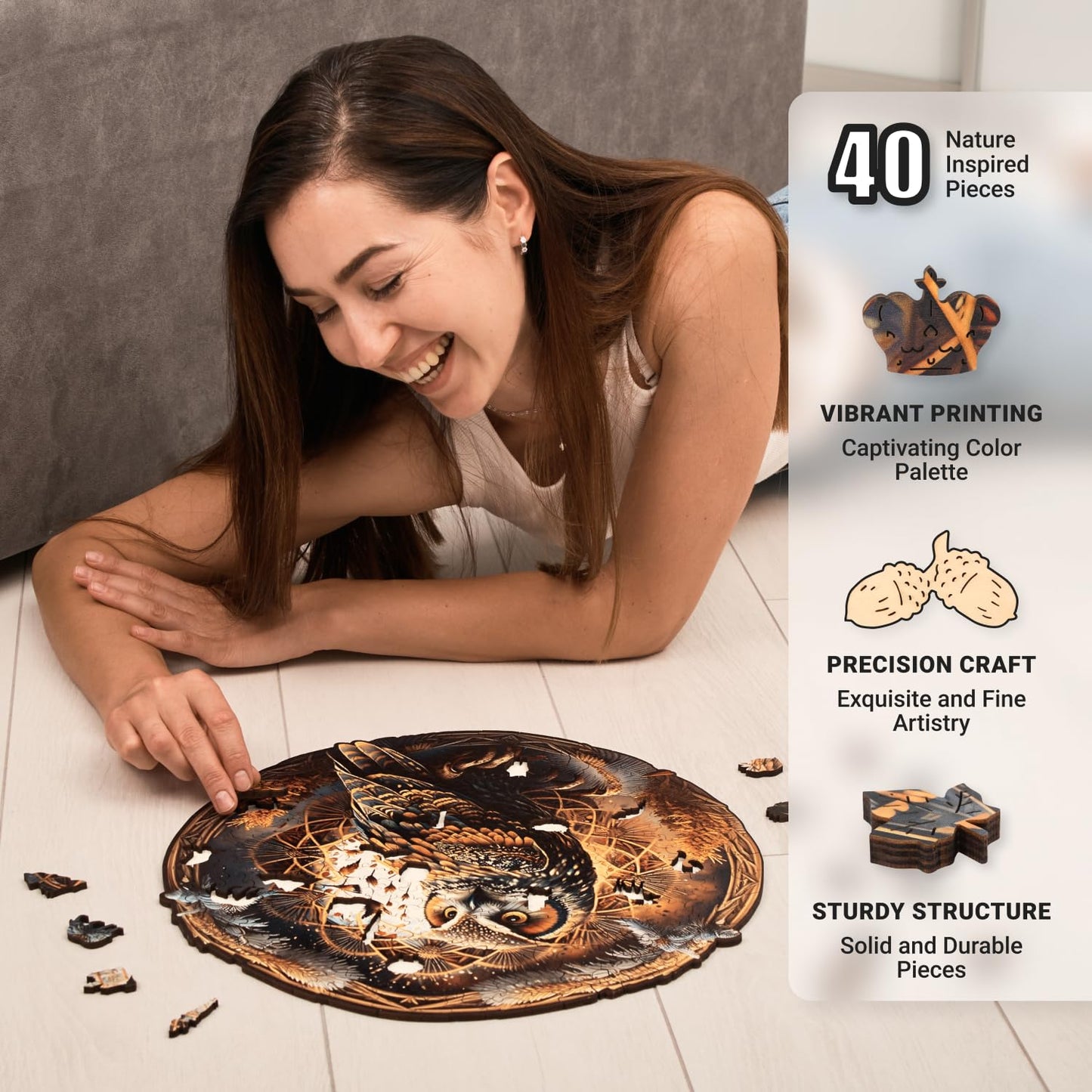 LEOGOR Large Wood Puzzles mature-themed Jigsaw - Exquisite Wooden Owl Puzzles for mature-themeds 350 Piece Unique Animal-Shaped Creative Colorful Mosaic Challenging Design 15'' x 14.8''