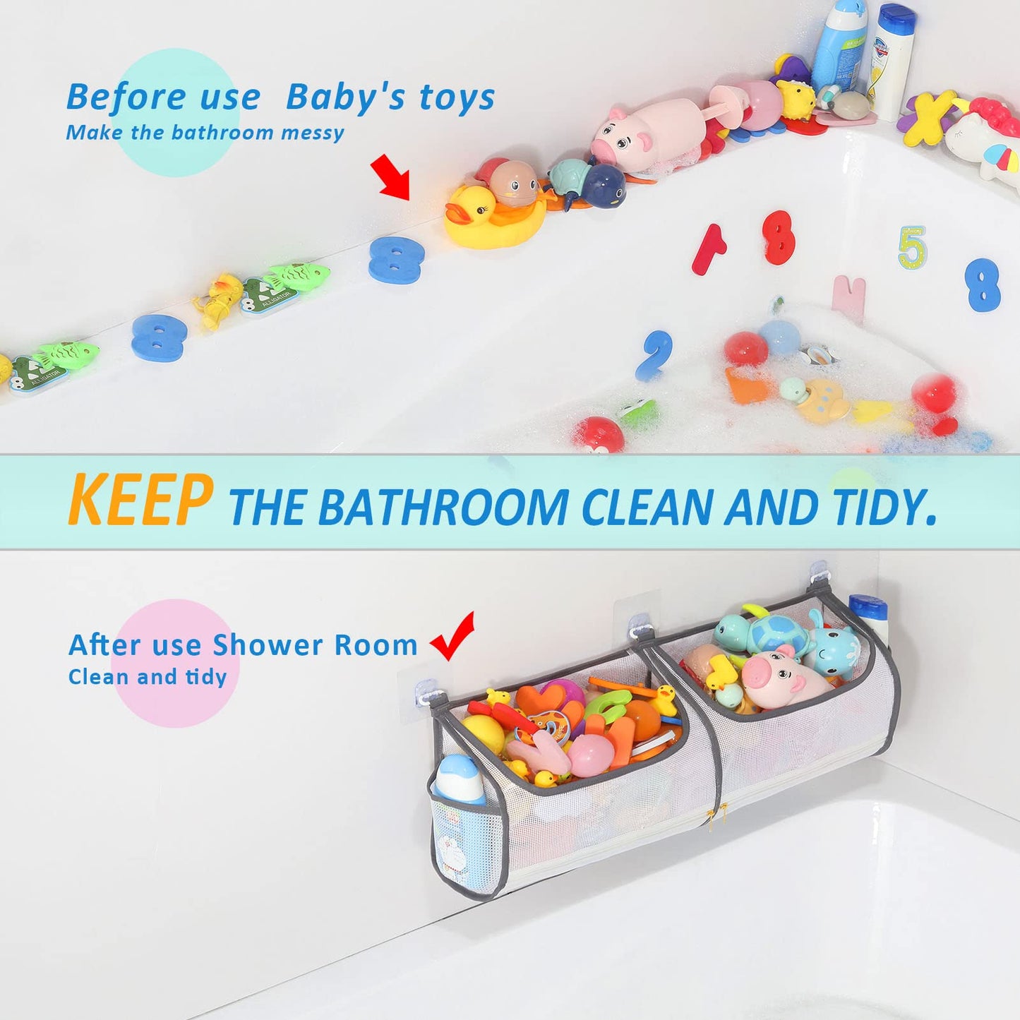 Ligereza 2-In-1 Bath Toy Storage Double Capacity Bath Toy Holder Helps Bath Toy Storage For Tub Classification, Bath Toy Organiz