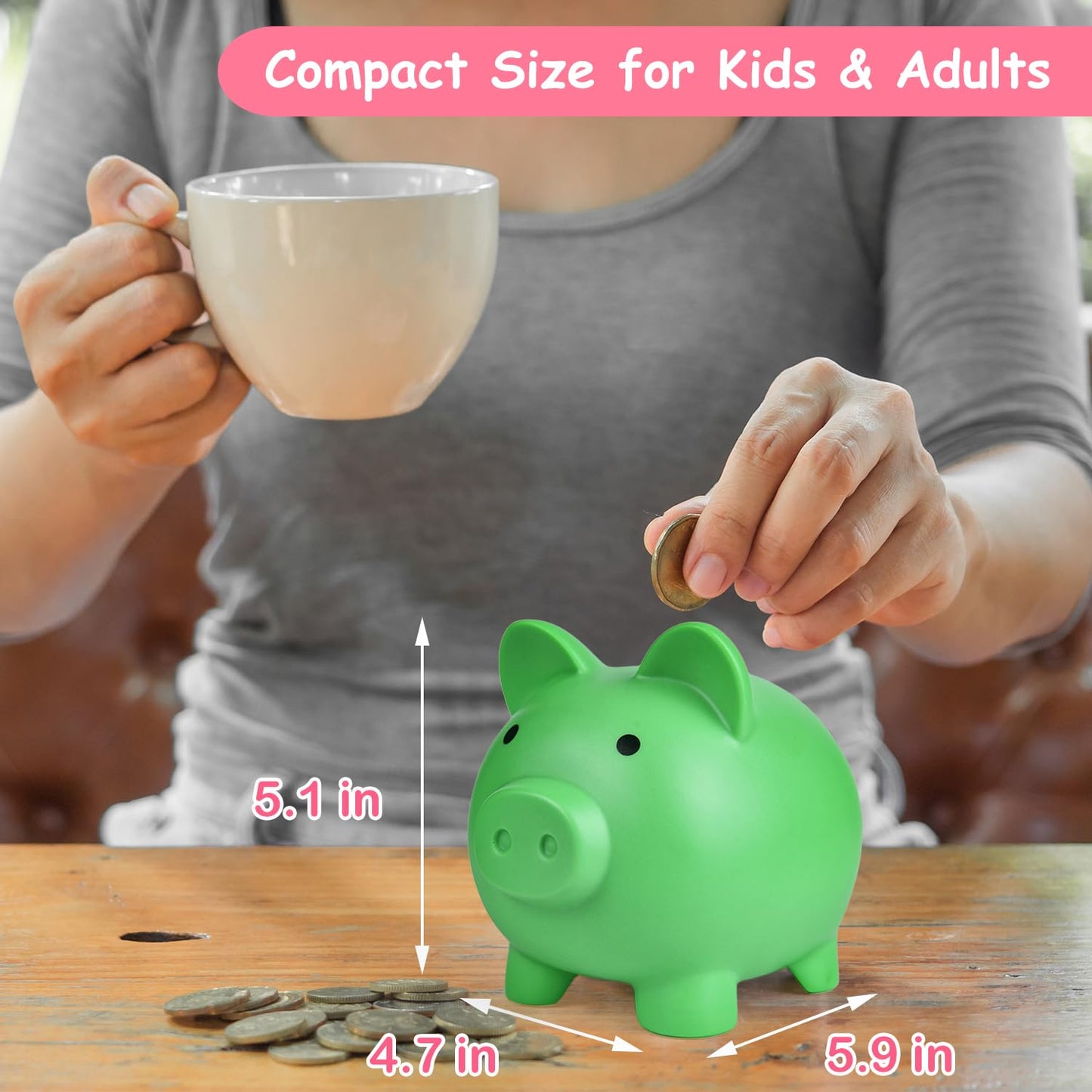 Pjdrllc Piggy Bank, Unbreakable Plastic Money Bank, Coin Bank For Girls And Boys, Medium Size Piggy Banks, Practical Gifts For Birthday, Easter, Christmas (Green)