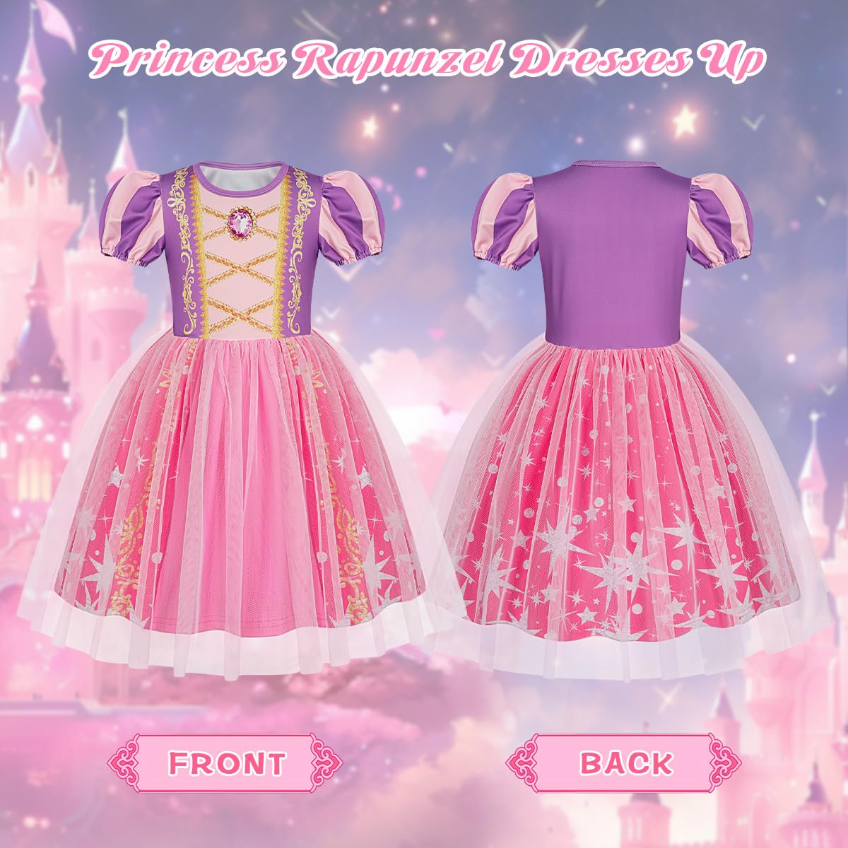 Benylion Princess Dress for Girls Kids Halloween Dress Up Clothes Pretend Play Birthday Purple Dress up Clothes for Kids Age 7-8