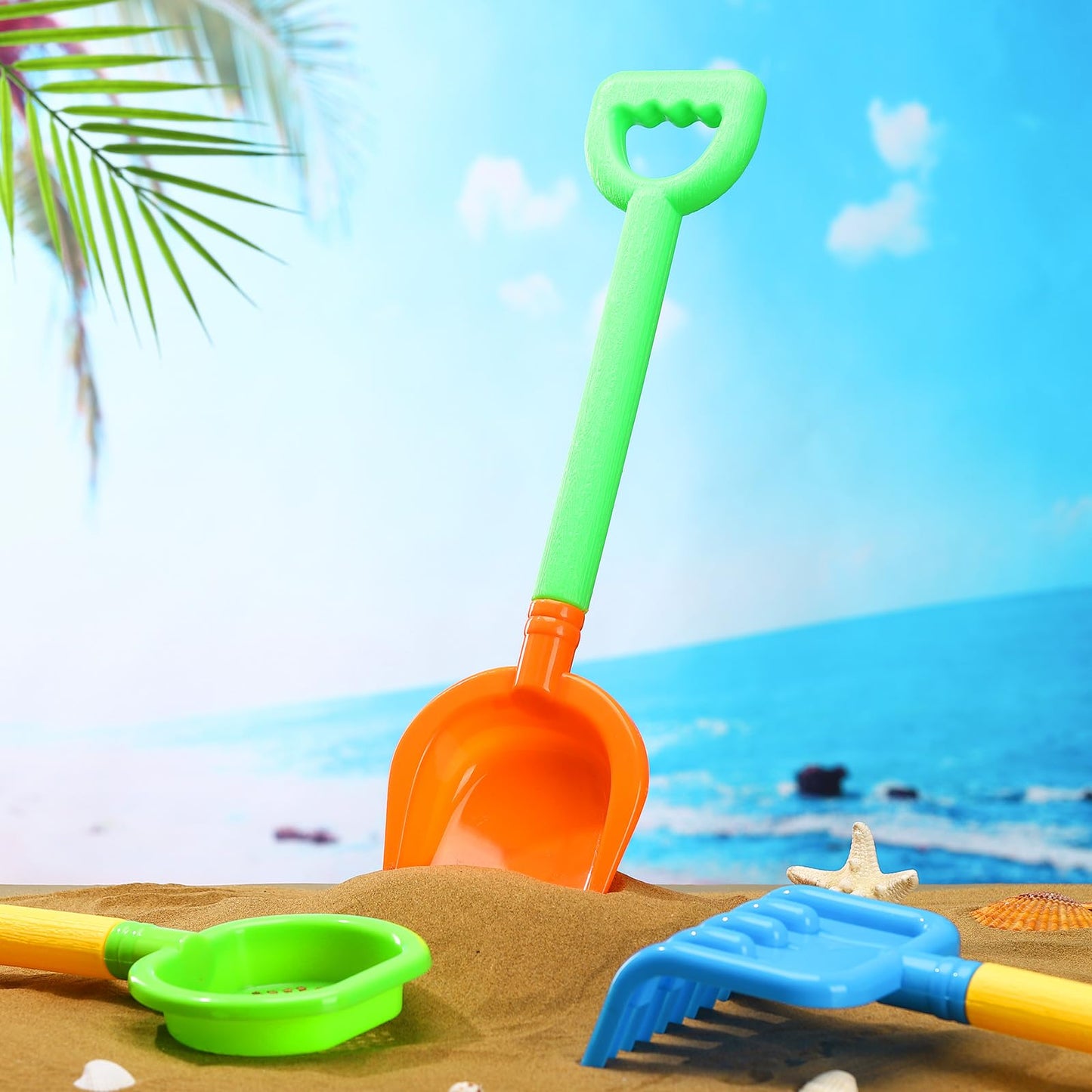 Skylety 8 Pieces Kids Beach Sand Shovels Colorful Plastic Rake Beach Sand Sifter Toy Shovel For Teens Garden Snow Beach Toys(Cut