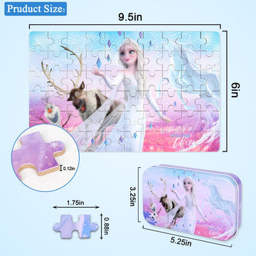 Puzzles For Kids Ages 4-8,Kids Puzzles In A Metal Box,Winter Princess Snowman Deer Horse Puzzles,Kids Boys Girls Learning Educat