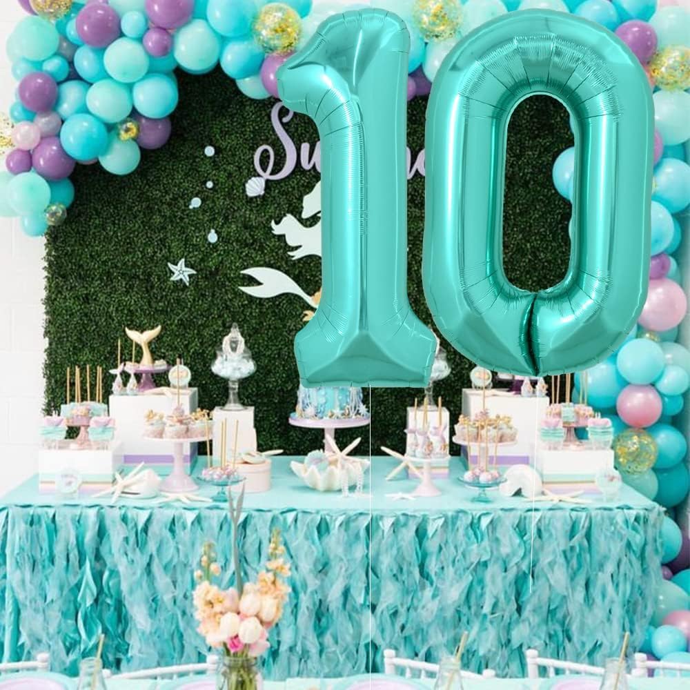 Toniful 40 Inch Large Teal Blue Number 10 Balloons Giant Digital 10 Helium Balloons, Foil Mylar Big Number Balloons For 10Th Bir