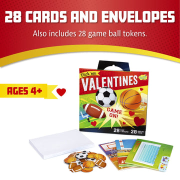 Peaceable Kingdom Valentines Cards For Kids Classroom, Set Of 28 Valentines Day Gifts - Flick 'Em Sports Games