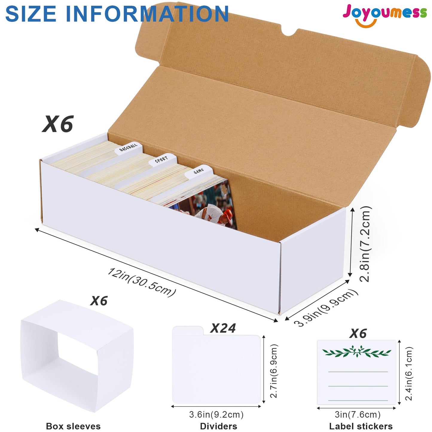 Joyoumess Trading Card Storage Box With Dividers, Cardboard Cards Organizer Box For Baseball, Sports, Game, Playing Card Collect