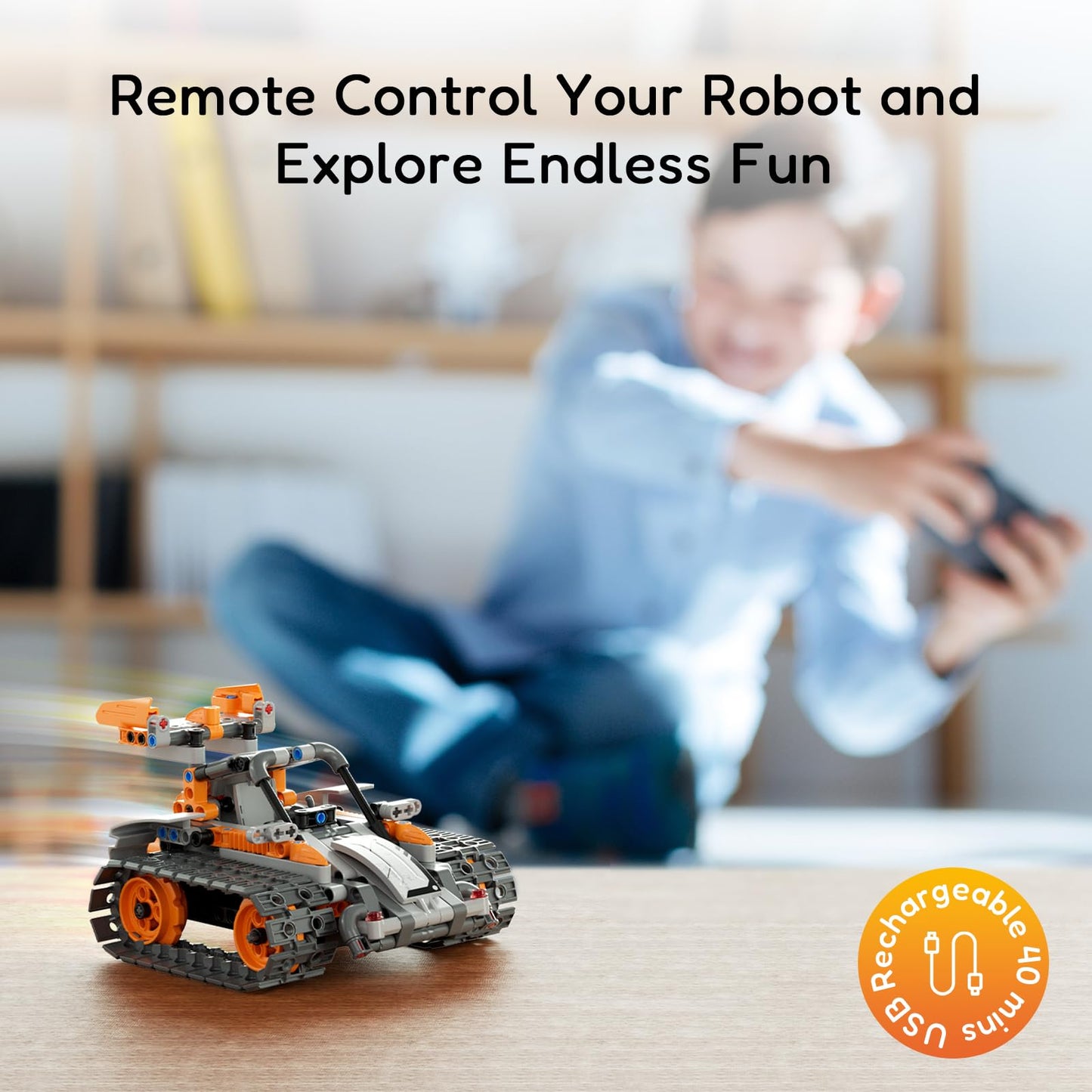 Sillbird Robot Building Kit With Remote Control Stem Gifts For Kids Boys Age 8-12, Coding Technic Robotics Toy For Birthday - Buildable 5In1 Models With 488 Pieces - Orange