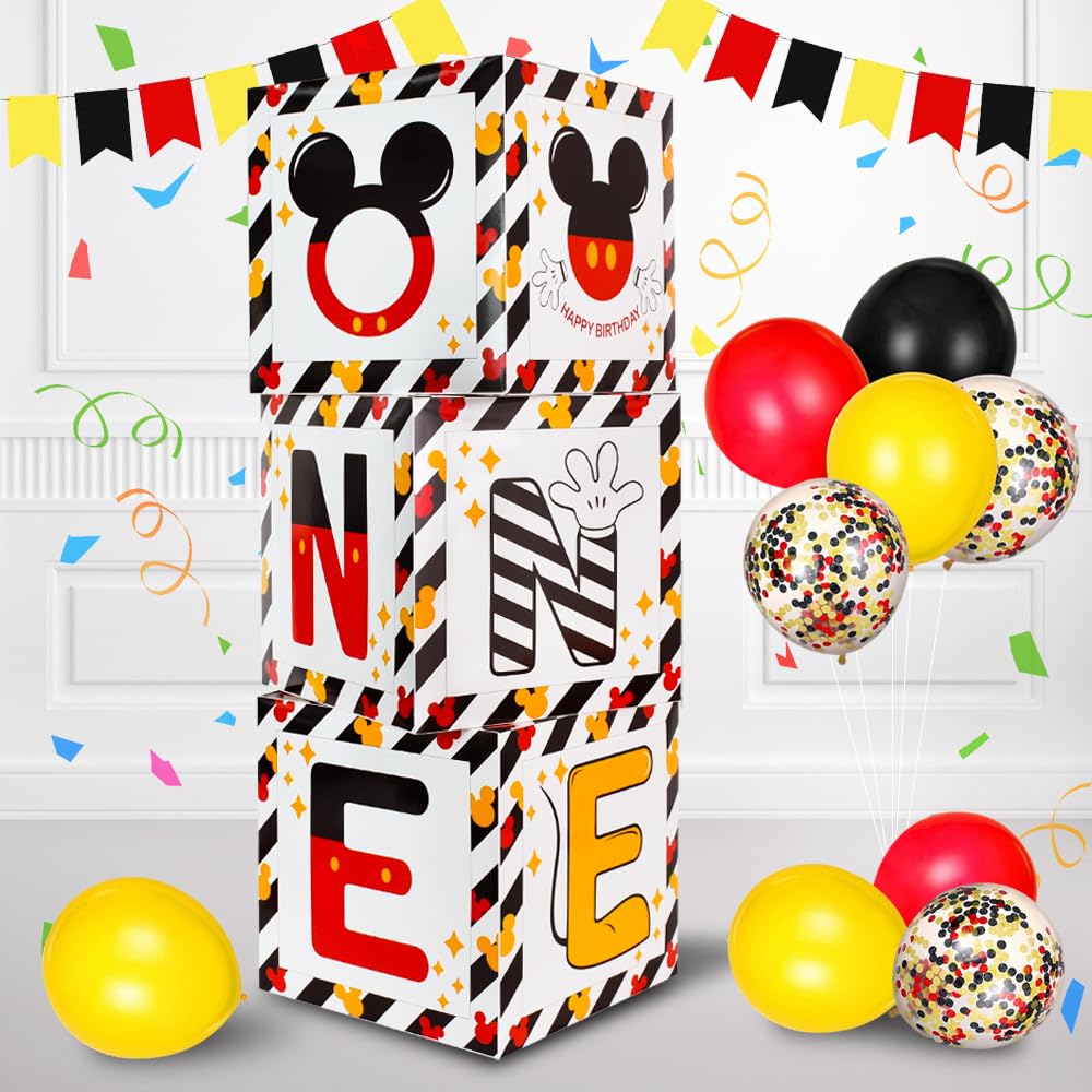 Toniful Mouse 1St Birthday Party Supplies Red Yellow Black Balloon Box With Letters