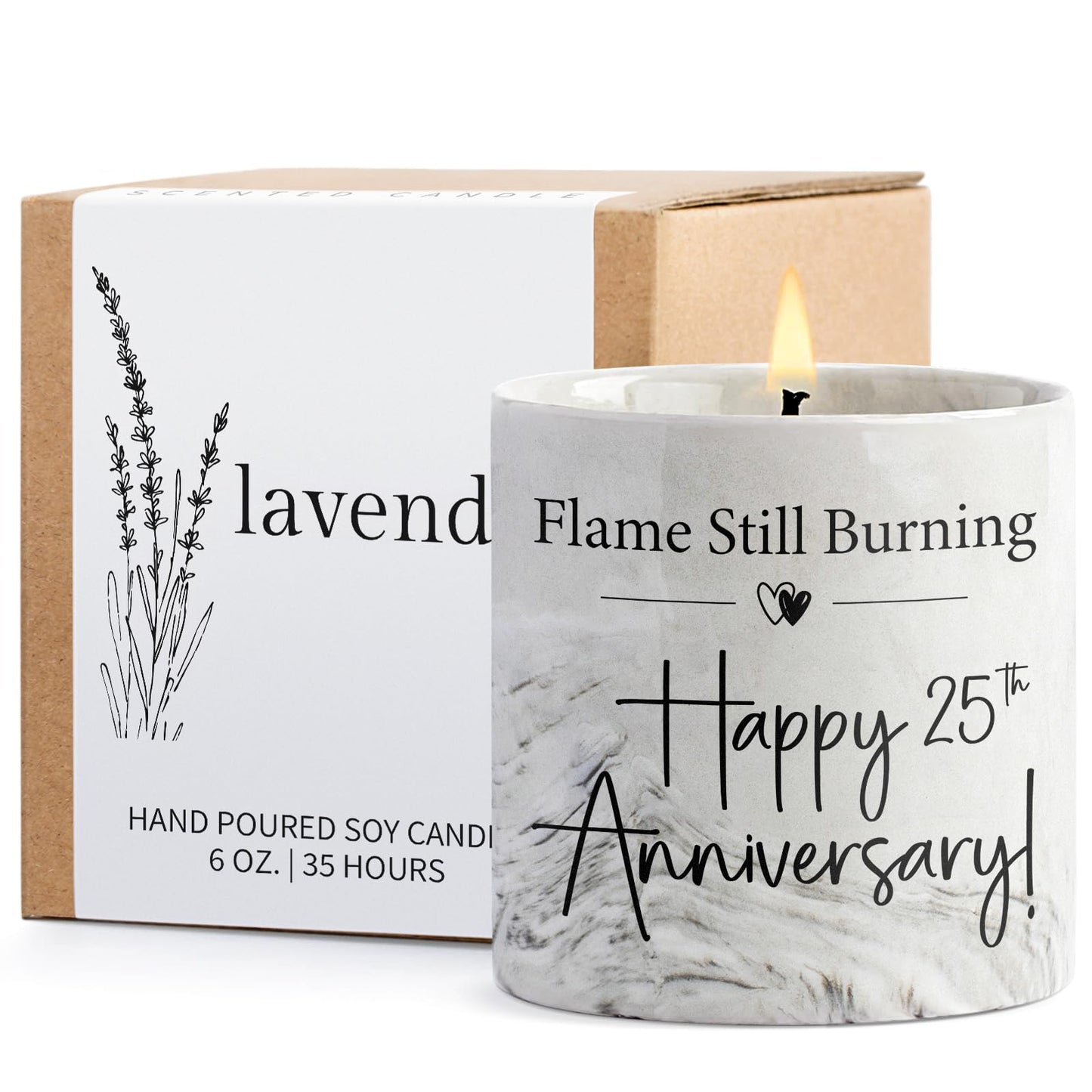 25th Anniversary Candle, 25th Wedding Anniversary Present for Couple, Wife & Husband - 25 Year Aniversario Gifts, 6 Oz Ceramics