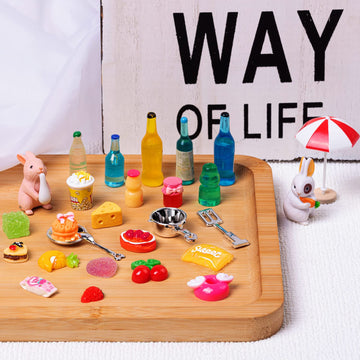 160 Pcs Mini Food Toys, Miniature Food Drinks Bottles for Doll Kitchen Pretend Play, Mixed Resin Kitchen Food Cutlery Toys for A