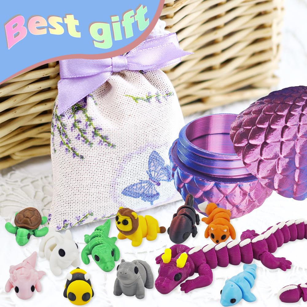 NEXT STOP M 3D Printed Animal Toys for Kids Easter Basket Stuffers with Decorative Egg Case, Classroom Prizes, Party Goodie Bag