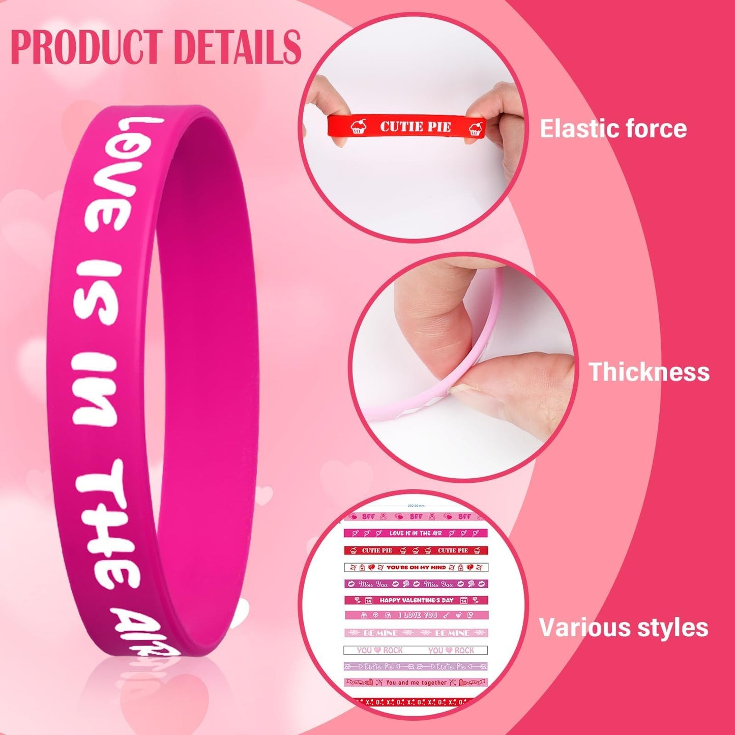 AXBMM 60PCs Valentine Bracelets Rubber Bulk Valentine's Day Heart Silicone Wristband Valentines Day Accessories for Valentines D