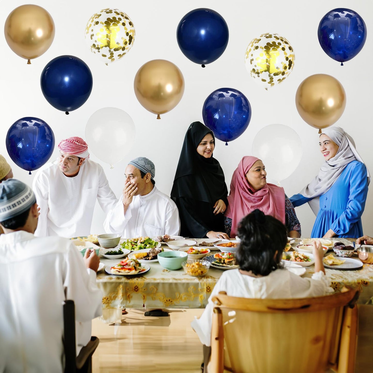 Navy Blue And Gold Balloons, 60 Packs 12 Inch Navy Blue And Metallic Chrome Gold Confetti Balloons With Ribbons For Birthday, We