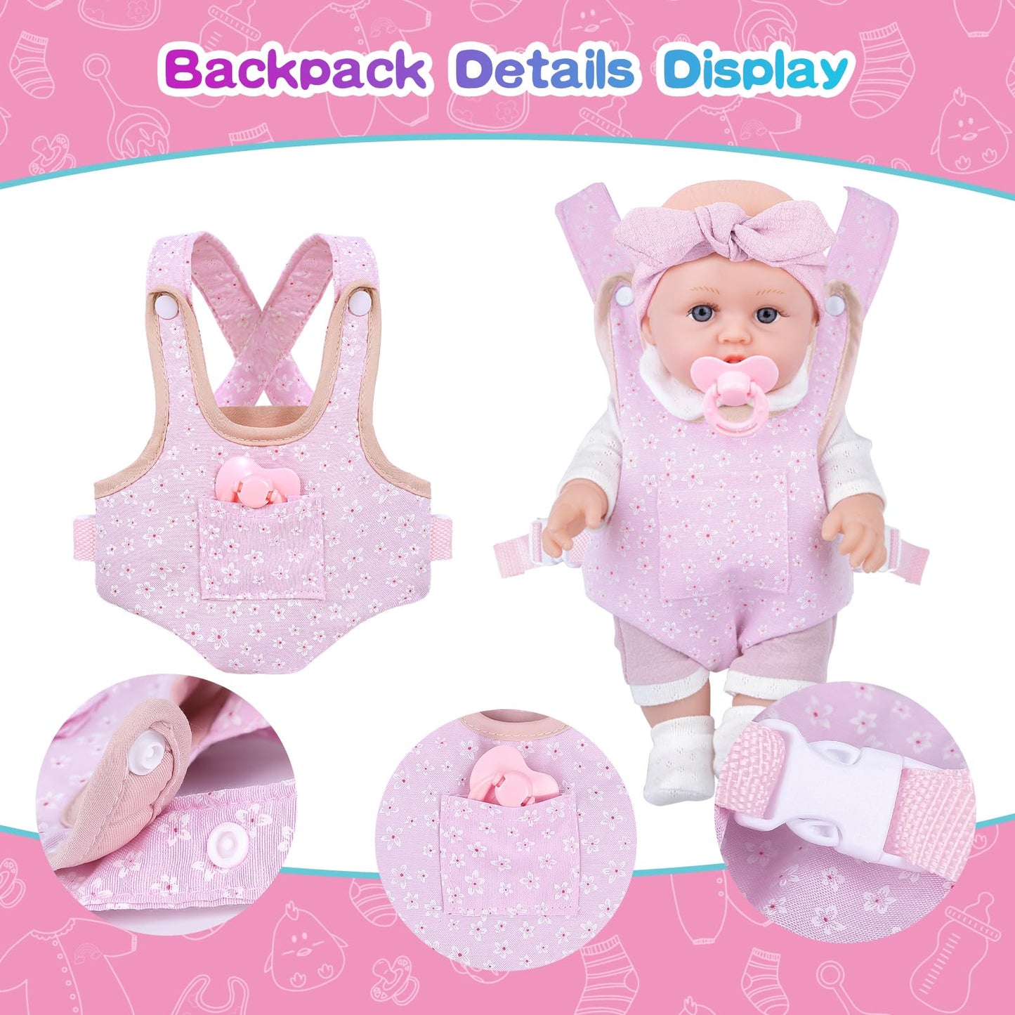 Bddoll 12 Inch Baby Doll Playset With Clothes And Dolls Carrier Accessories Included Baby Carrier, Bottles, Nipple, Socks, Headbands