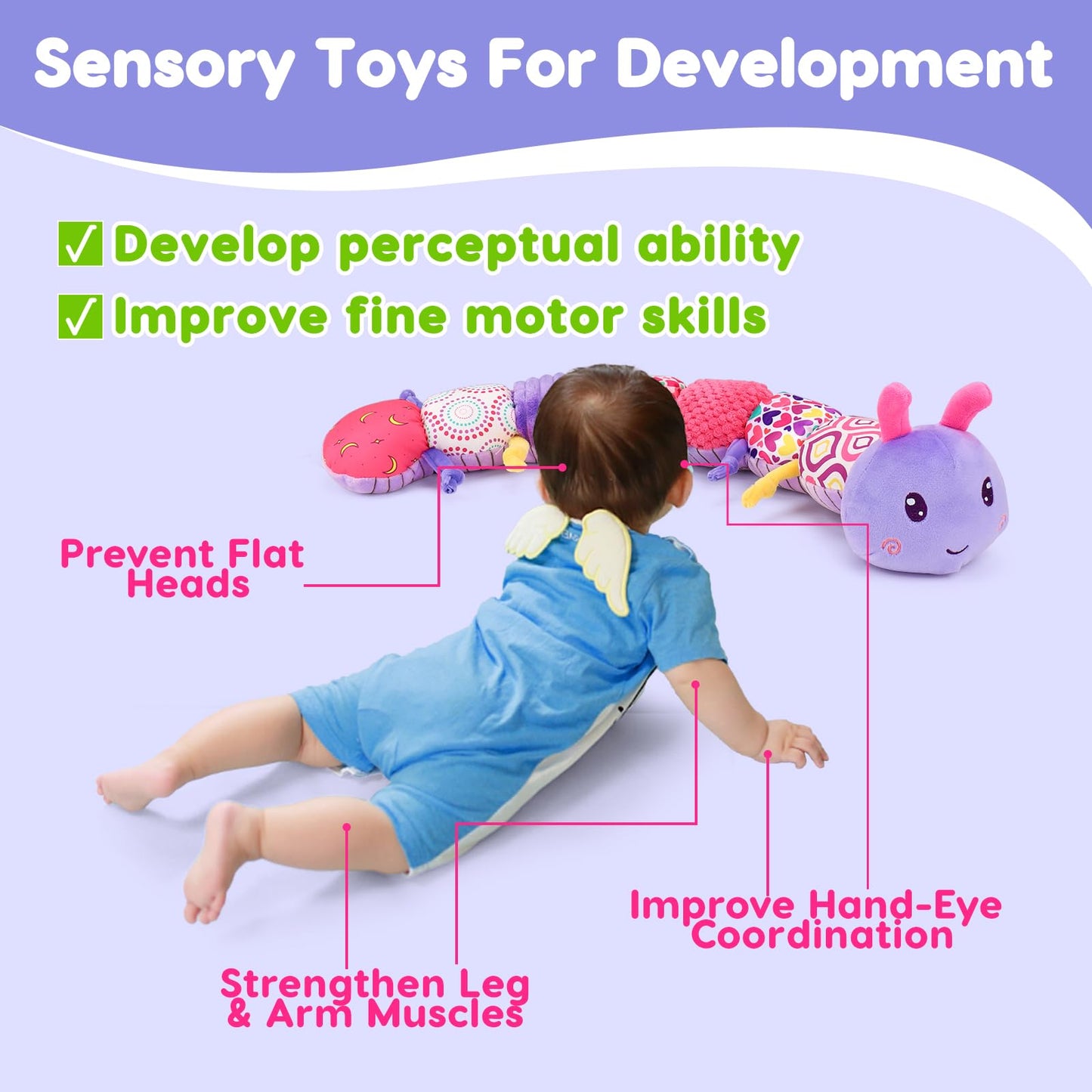 Baby Girl Toys 0-3-6 Months Musical Stuffed Animals Plush Caterpillar Toy With Crinkle Rattles Tummy Time Sensory Learning Toys