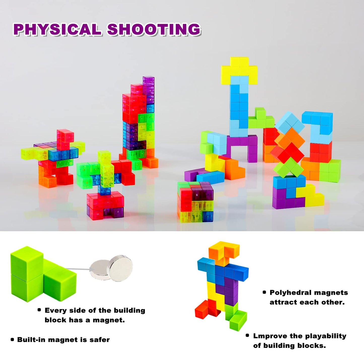 Ouxia Magnetic Building Blocks Magic Magnetic 3D Puzzle Cubes, Set Of 7 Multi Shapes Magnetic Blocks With 54 Guide Cards